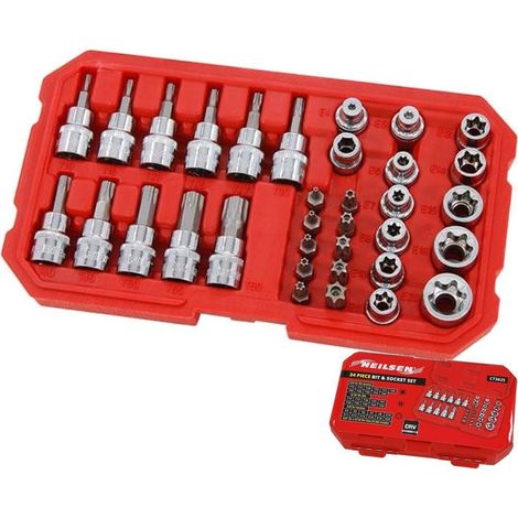 Neilsen 34pc Torx Star Socket Bit Holder Set Sockets 3/8" 5/16" 1/4" Drive (1/2)