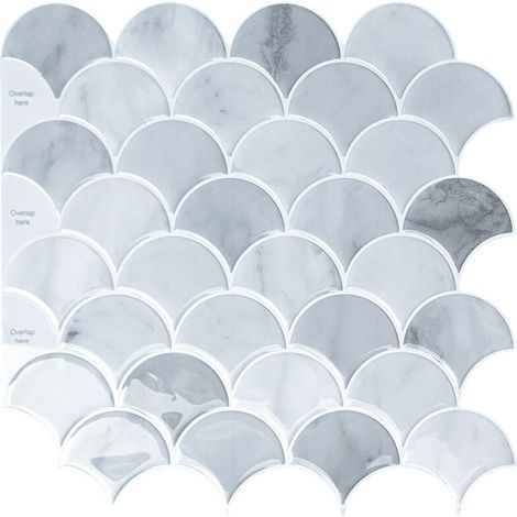 Papier Peint Carrelage Autocollant Modèle de secteur gris 30 x30 cm Style Mosaïque Sticker Mural Film Décoratif Imperméable pour Carreaux de Mur de Salle de Bains et de Cuisine