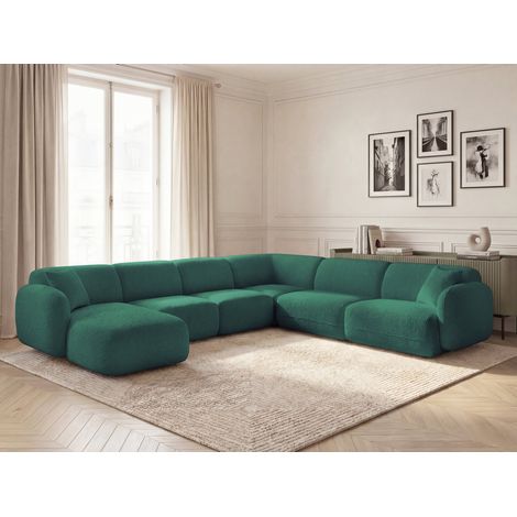 BOBOCHIC - Canapé panoramique fixe modulable ANDA avec 1 méridienne, 2 chauffeuses et 1 petit angle Angle droit Vert foncé (1/5)