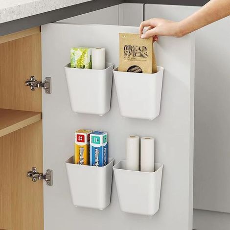 4 pièces Armoires de Cuisine Porte Boîte de Rangement,Adhésive Boîte de Rangement Murale,Armoire/Salle de Bains/Réfrigérateur Boîte D'organisation Pour Articles Divers (1/5)