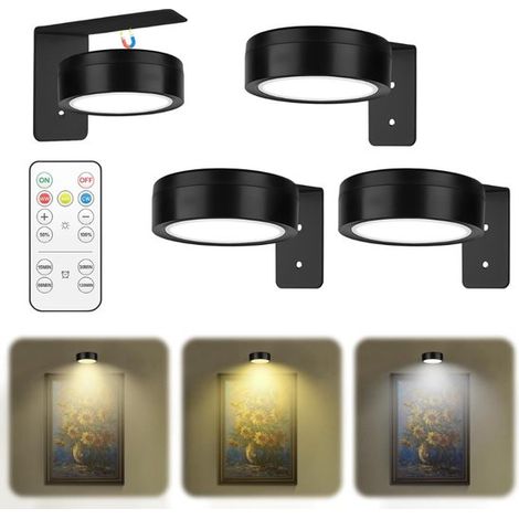 Éclairage LED sans fil pour tableaux - Lot de 3 - Lampes photo magnétiques - Appliques murales à piles - Éclairage LED pour l'exposition d'œuvres d'art - Tableaux - Lampe magnétique sans fil pour tabl