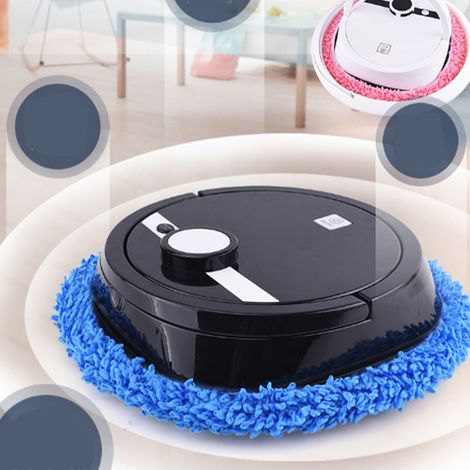 Robot laveur de sols entièrement automatique et mains libres, robot de nettoyage de sols à double usage (sec et humide), robot balai rechargeable, couleur aléatoire du bac et de la serpillière noire. (1/5)