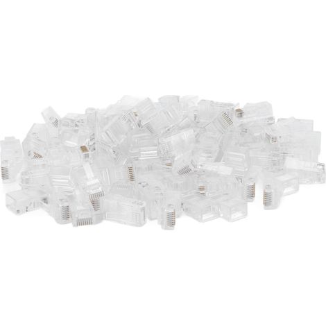 Lot de 100 prises RJ45 CAT5 8P8C TF1013C mâles non blindées, connecteurs modulaires plaqués or pour câble réseau (1/5)