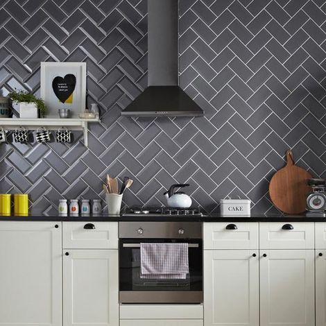 Aelle - Carrelage mur relief métro parisien uni gris brillant 7,5x15 cm METRO DARK GREY - Vendu par boîte de 0.50 m² (1/3)