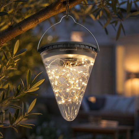 Guirnalda de luces LED solares para exteriores, IP65, resistente al agua, luz cálida, decoración para jardín y patio, con gancho de 160 mm y carga rápida. (1/4)