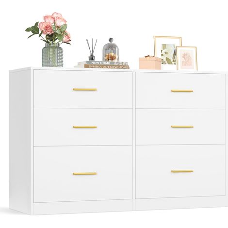 VASAGLE CUSTOS Collezione - Cassettiera Camera da Letto, Mobile con Cassetti, Moderno, Mobile TV per Soggiorno, 6 Cassetti, 40 x 119 x 78 cm, Bianco Nuvola LTS416WB01 (1/5)
