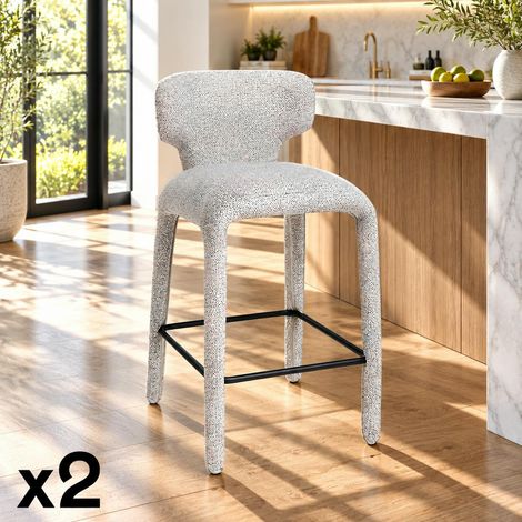 Tabouret de bar design en tissu gris avec dossier (x2) TULSA (1/5)