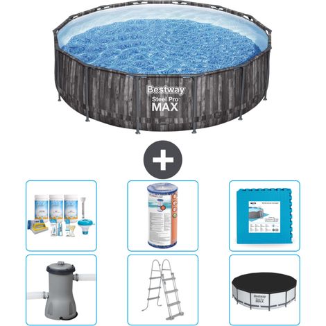 Piscine Bestway ronde Steel Pro MAX - Impression bois - 427 x 107 cm - Comprend des Accessoires CB30 (1/4)