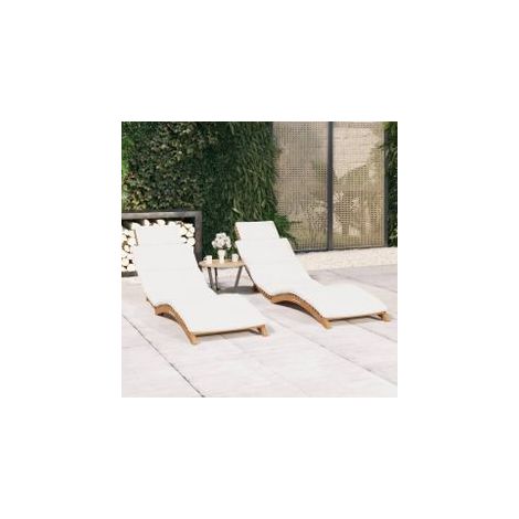 Chaises longues 2 pcs avec coussins Bois massif de teck (1/5)