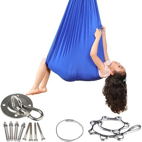 Yoga ,Fly Yoga Anti-gravité Durable Aerial Silks Équipements de Danse Aérienne Yoga Exercices d'inversion bleu 280150cm (1/5)