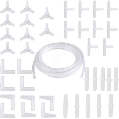 Tuyau de Pompe à Air pour Aquarium avec Connecteurs Tube Flexible en Silicone de 5m Raccords en T en L Droits à 3 Voies pour Diffuseur d'Air de Poisson (1/2)