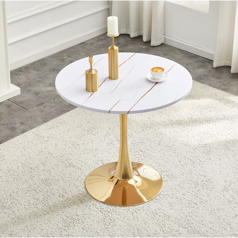 CHICFURN Mesa de comedor redonda 80 cm MDF blanco, base de metal estilo tulipán, ahorro de espacio (1/5)