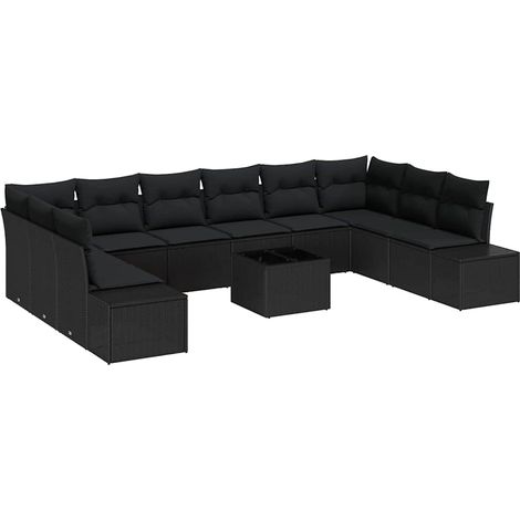 Maison Exclusive - Set Divano da Giardino con cuscino 10 pcs Nero Polyrattan