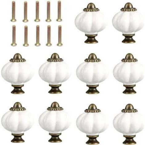 10 Pièces Citrouille Bouton de Meuble Blanc, 30 mm Poignée Meuble avec Vis de Montage, Bouton Tiroir en céramique et Alliage de Zinc, aux Meubles de Cuisine, de Chambre et de Salon