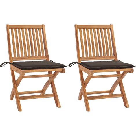 Lot de 2 Chaises de jardin,Siège de Terrasse Chaise d'extérieur et coussins taupe Bois teck massif CFW454628 (1/5)