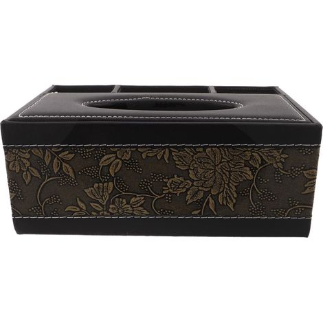Boîte à Mouchoirs en Similicuir Noir Vintage, Distributeur Multifonction avec Rangement Télécommande, Boîte de Rangement Papier Mouchoir Rectangulaire pour Bureau, Salle de Bain, (1/5)