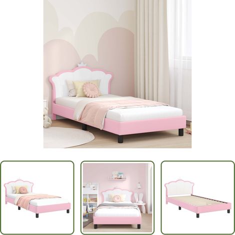 vidaXL Rosa Kinderbett - Kinderbettgestell mit Kopfteil mit Kopfteil Rosa 90 x 190 cm PU (1/5)