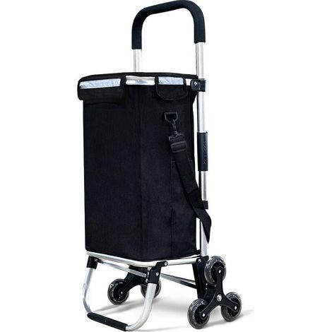 VOUNOT® Aluminium Einkaufstrolley Treppensteiger, Trolly Einkaufswagen Klappbar, mit 6 Räder und Kühlfach, Wasserdicht, 50L, Schwarz