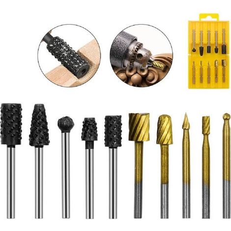 TrAdE Shop Traesio - Set 10 Mini Frese Raspe In Acciaio Per Lavorazione Rifinitura Legno Codolo 3 Mm - (1/5)