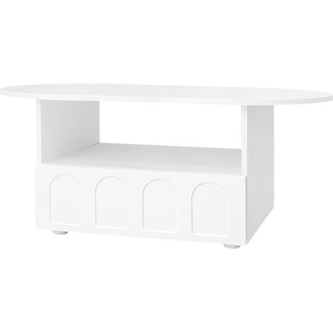 Mesa de centro en forma de nube con cajón y hueco de almacenamiento, blanca, 100 x 60 x 40,5 cm (1/5)