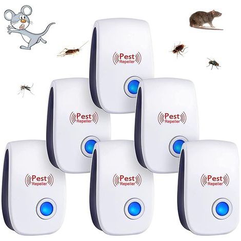 Lot de 6 répulsifs à ultrasons pour insectes nuisibles, usage intérieur, tue-moustiques, souris, cafards, rongeurs, fourmis, araignées et autres insectes. (1/5)