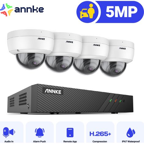 ANNKE 5MP 8 Channel PoE Security System with 4 Dome Cameras,EXIR 2.0 Night Vision, Built-in Mic & SD Card Slot, RTSP Supported,Works with Alexa - NO HDD (1/5)
