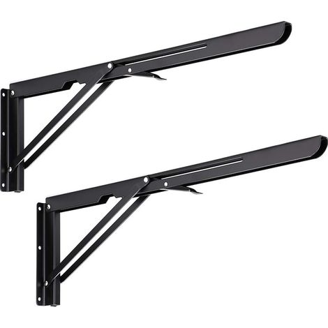 Lot de 2 supports d'étagère pliables robustes de 50,8 cm – Supports d'étagère pliables triangulaires robustes pour banc de table, noir (1/5)