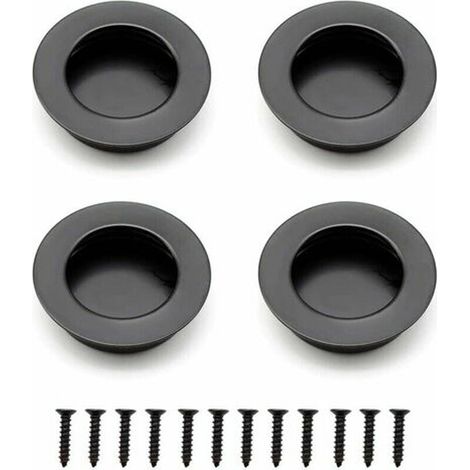 Poignée Encastrée Ronde Pour Tiroirs Et Armoires - Acier Inoxydable - Diamètre 50 mm - Fente 40 mm - Noir - Lot De 4 (1/5)