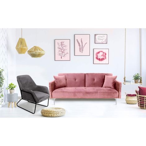 Canapé Convertible clic‑clac 3 Places Carla – Velours Rose Ultra‑Doux – Pieds métal élégants – Convertible en Couchage d’appoint – Design Moderne pour Salon et Chambre (1/5)