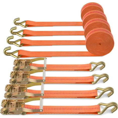 4 Jeux de 3000 KG Sangle d'arrimage à Cliquet, 6M×38MM Sangle a Cliquet avec Crochet en Polyester, Sangles de Serrage avec Tendeur à Cliquet pour Remorque, Moto, Voiture (1/5)