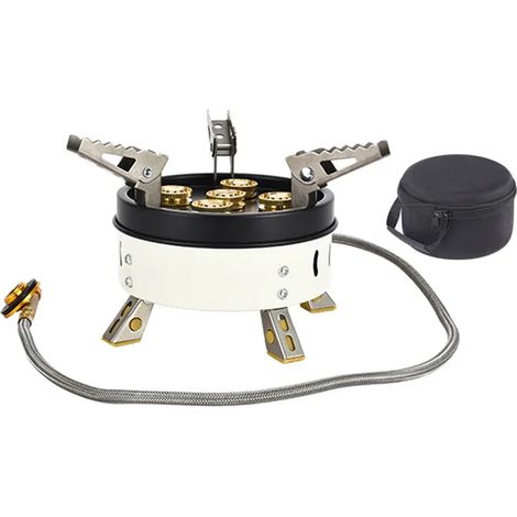 Réchaud à gaz de camping extérieur 11000W, coupe-vent, brûleur à gaz haute puissance à 5 buses, idéal pour la randonnée, les pique-niques et la survie. Réchauds de cuisine portables. (1/5)