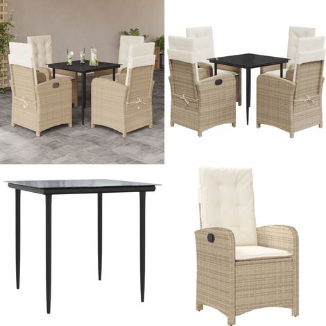 5-tlg. Garten-Essgruppe mit Kissen Beige Poly Rattan - Gartenmöbel - Gartenessgruppe (1/5)