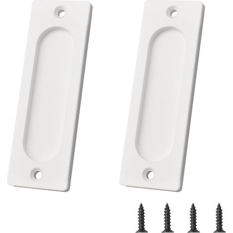 Lot de 2 poignées de porte coulissante rectangulaires encastrées, 10 cm, en alliage d'aluminium blanc, avec vis de montage pour porte de grange coulissante