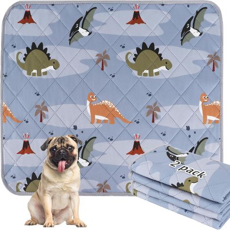 Lot de 2 Tapis educateur pour Chien et Chiot, Ultra Absorbant Tapis de Dressage Réutilisable, Lavables Tapis propreté Pee Pad Anti-fuites XH081 (75x50cm,Grey Dinosaur) (1/5)