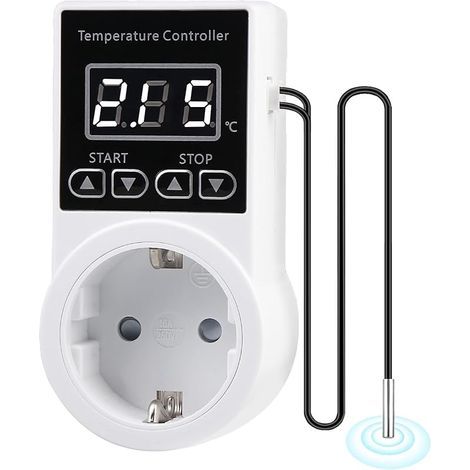 1 prise thermostatique numérique, régulateur de température avec sonde, régulateur de thermostat numérique avec écran LCD, pour reptiles, incubateurs, serres, aquaculture (1/5)