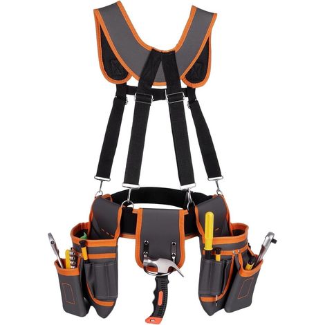 Ceinture porte-outils avec bretelles - Ceinture de travail avec poches - Travail efficace - Réglable et ergonomique - 81-168 cm - Multicolore (1/5)