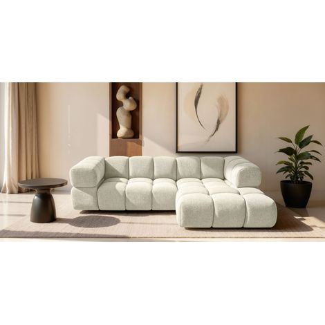 Ecksofa Designersofa BLANCHE in Stoff Puente Creme Ottomane Rechts