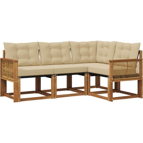 Set di divani da esterno con cuscino 4 pz Salotto da Giardino Naturale e Beige (1/5)