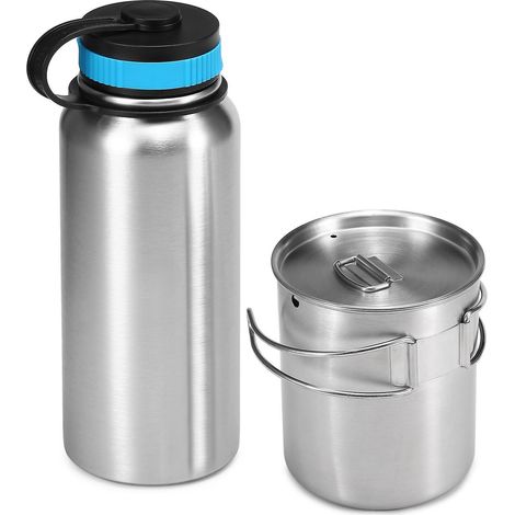 Bouteille isotherme en acier inoxydable 1000ml avec gobelet 700ml et pot suspendu pour extérieur (1/5)