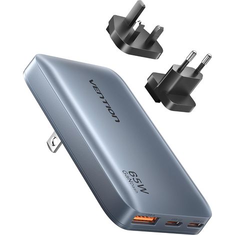 Chargeur Rapide USB C 65W GaN, Adaptateur Voyage International 3 Ports Ultra-Slim avec Prises EU/UK/US, Compatible 17/16/15/14, S25 (1/5)
