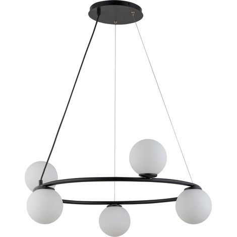 Suspension anneau noir Ø68cm 5 globes blancs G9 Sigma (1/3)