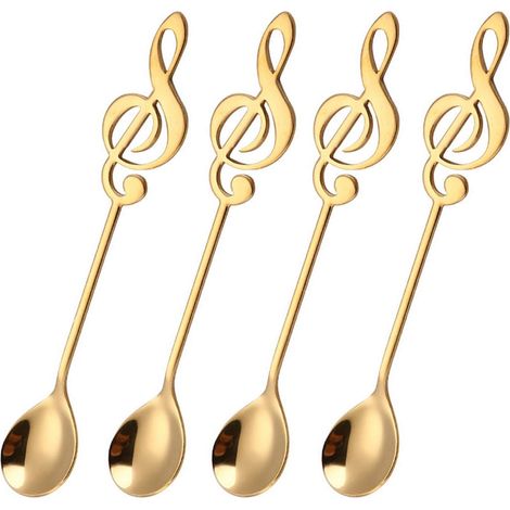 Cuillères à cocktail, 4 cuillères à café de notes de musique en acier inoxydable pour restaurant à domicile - or (1/5)