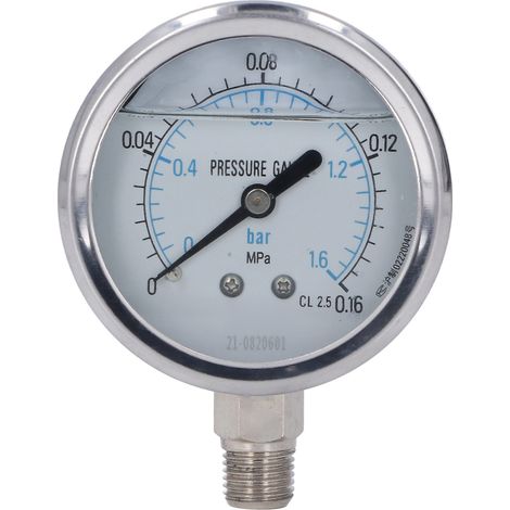 Manomètre à vide antichoc radial acier inoxydable 1/4 NPT 00.16MPa usage industriel et domestique (1/5)