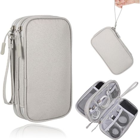 Organisateur Câbles Voyage Gris Double Couche, Pochette Rangement Étanche pour Accessoires Électroniques, Chargeurs, Gadgets Tech. Idéal anti-emmêlement (1/5)