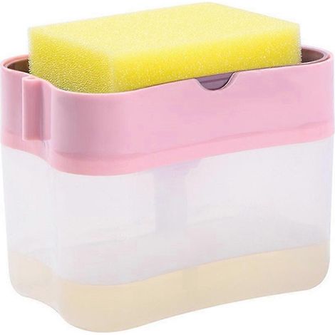 Distributeur de savon liquide 240 ml avec porte-éponge et distributeur de nettoyant liquide portatif 2 en 1 pour la cuisine et la vaisselle