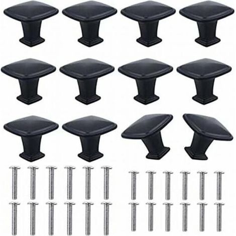 12PCS 30mm carré armoire bouton noir poignées de meubles modernes pour cuisine armoire tiroir buffet tête de lit avec vis - noir (1/5)