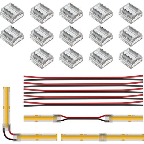 Kit connettore FCOB COB da 8 mm, 14 connettori trasparenti, 5 cavi di estensione 20 AWG lunghi 15 cm per wireless senza saldatura, striscia di collegamento angolare FCOB