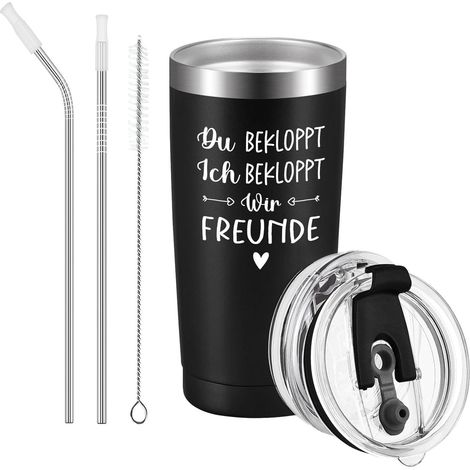 Kaffeebecher Edelstahl 20oz (600ml) Du Bekloppt Ich Bekloppt - Schwarz (1/5)