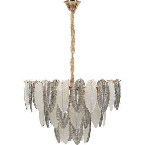Lampadario Leafy in vetro e ferro con foglie argentate Ø60 cm