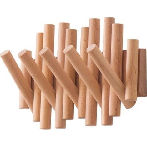 Porte Manteau Mural Bois, Patere Murale, 100% Naturel de Haute Qualité, 5 Crochets Retractables, Design Innovant -37,1x16,5x4,4 cm (1/4)